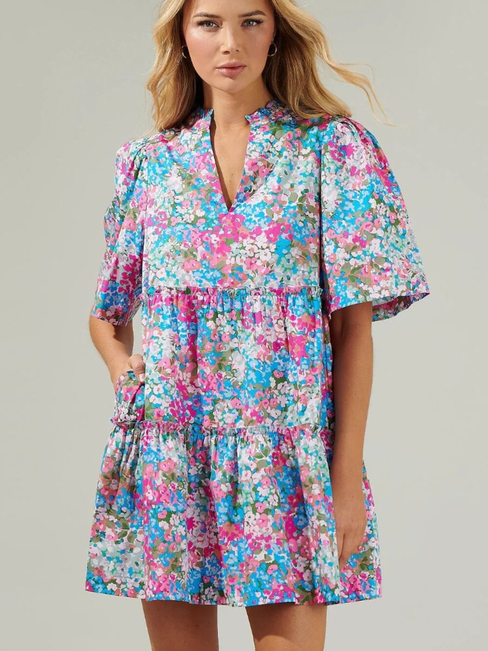 Sugarlips Split Neck Shift Dress Floral Summer and Spring